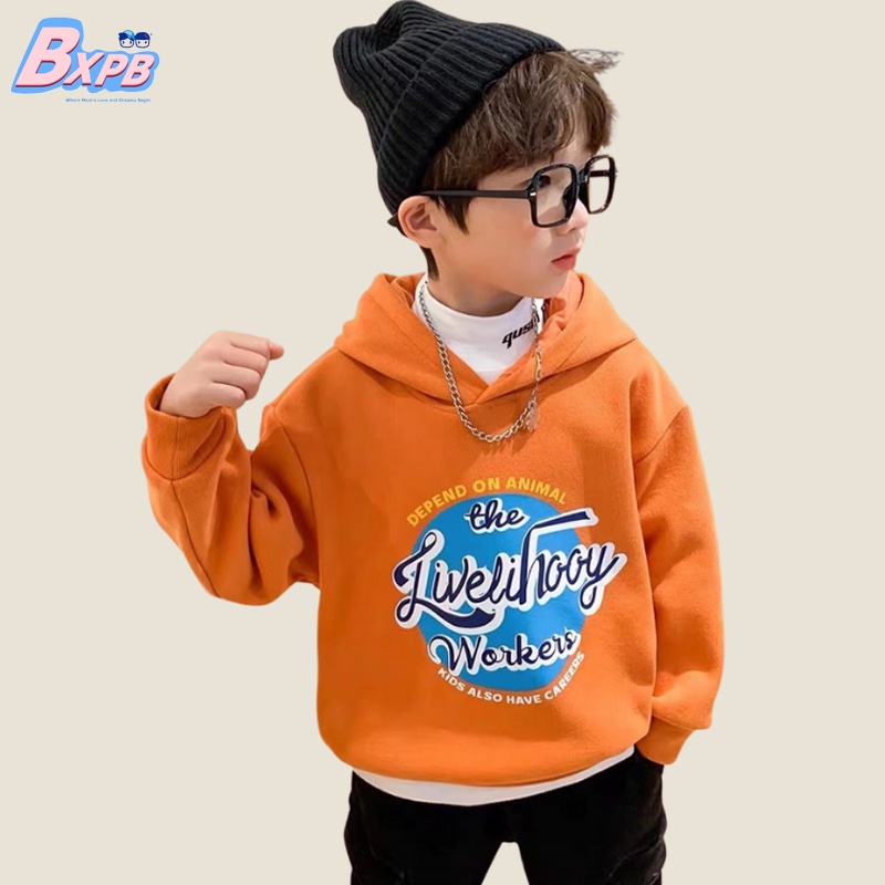 Áo hoodie BXPB lót lông cừu in họa tiết thời trang thu đông dành cho bé trai 4-15 tuổi