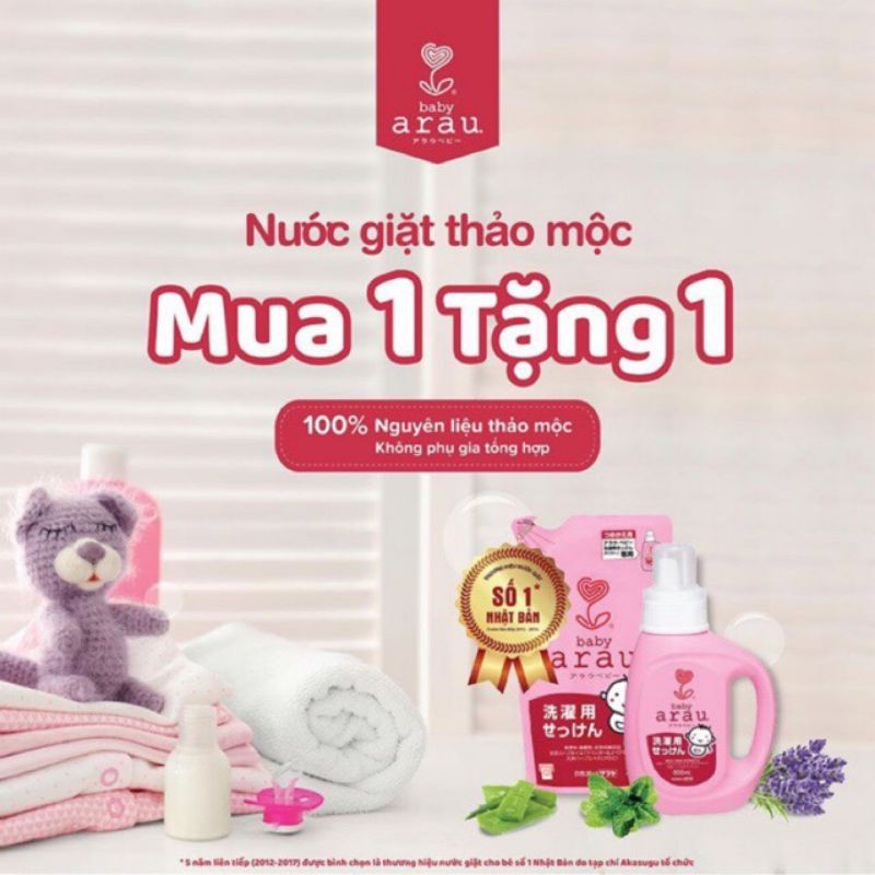 Nước Giặt Arau Baby MUA 1 TẶNG 1 Nước giặt quần áo trẻ em thảo mộc tự nhiên.