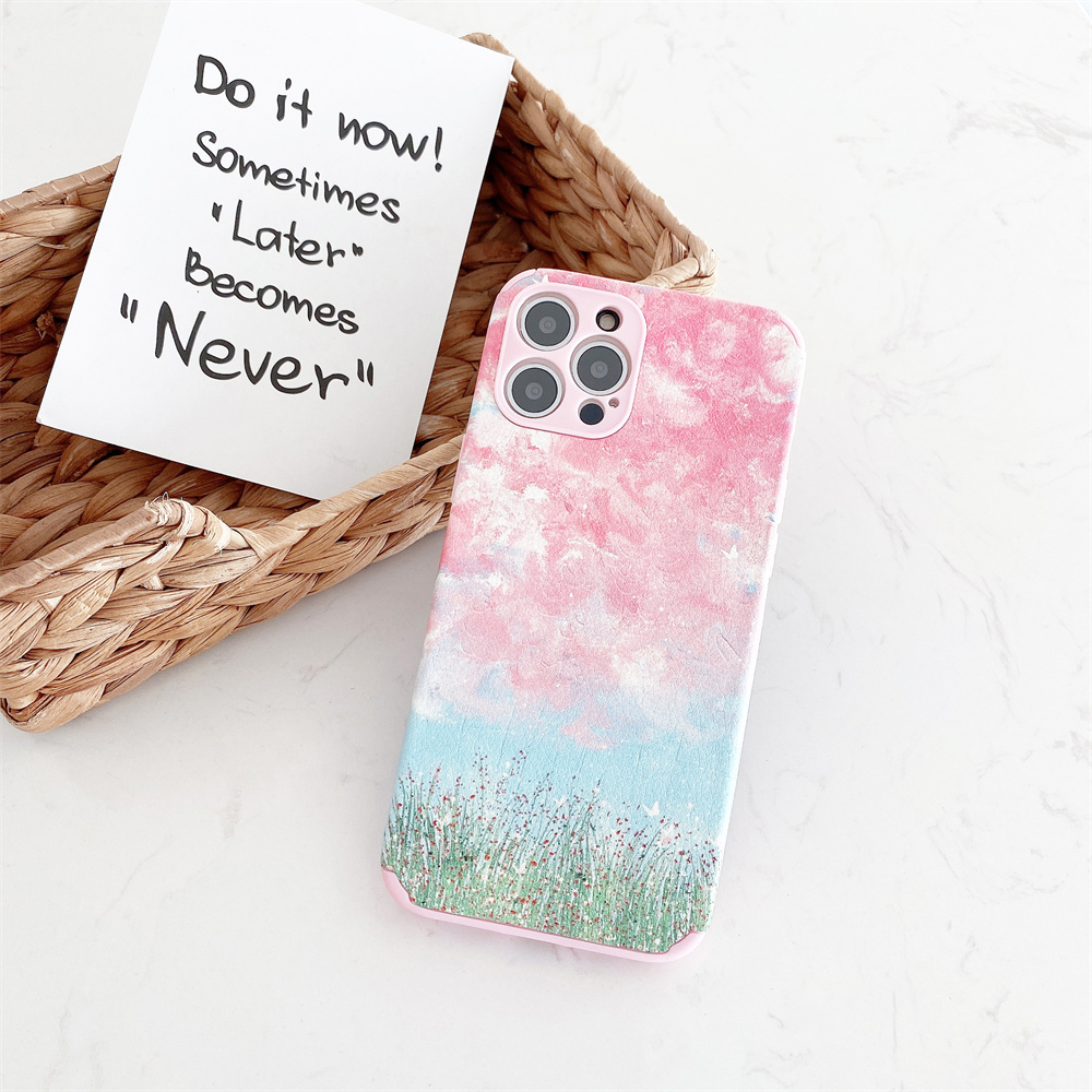 Simple Painting Ốp lưng iPhone 12 Pro Max Cover X XR Xs Max Sqaure Edge Cases