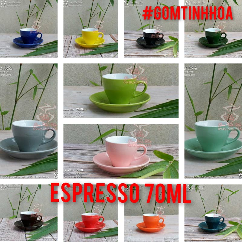 Ly tách sứ uống cà phê espresso 70ml gốm sứ men màu