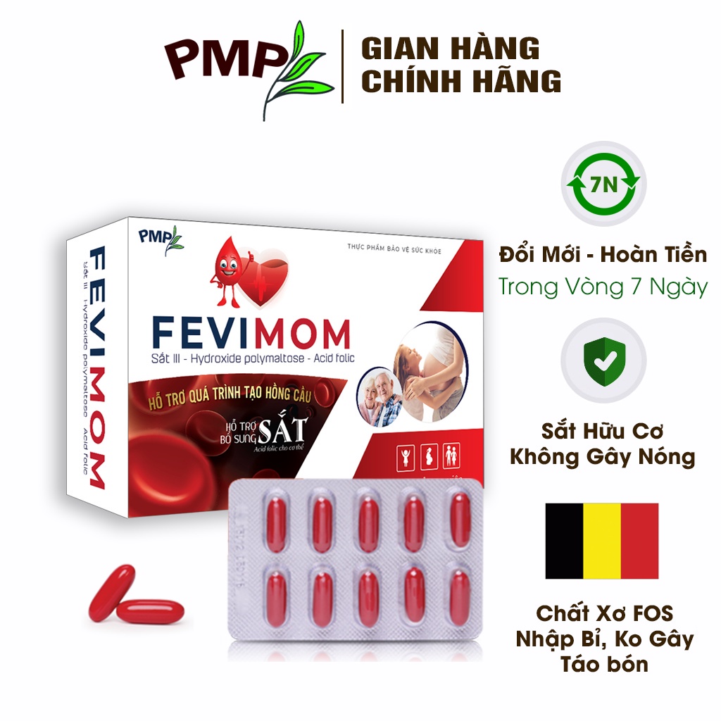 Combo Sắt Hữu Cơ Fevimom PMP Và Canxi Nano Aquamom PMP Cho Người Lớn, Phụ Nữ Mang Thai Và Cho Con Bú Không Gây Táo Bón