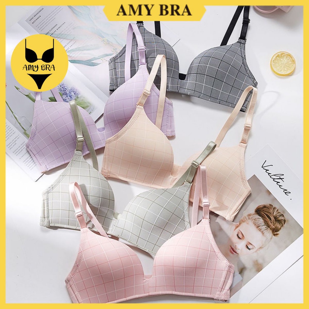 Áo Ngực Kẻ Caro Đệm Mỏng - Áo Lót Nữ Không Gọng Trẻ Trung AMYBRA A125