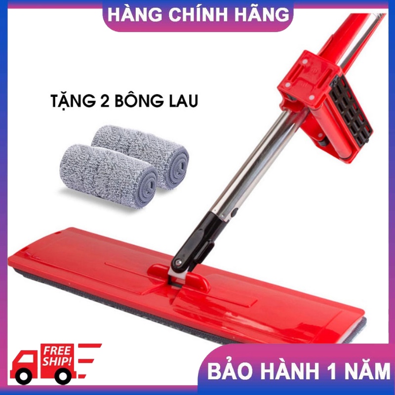 Cây Lau Nhà Kitimop-Red Thông Minh Tự Vắt Xoay 360 Độ,Chất Liệu Inox, Tặng 2 Bông Lau Bảo Hành 12 Tháng