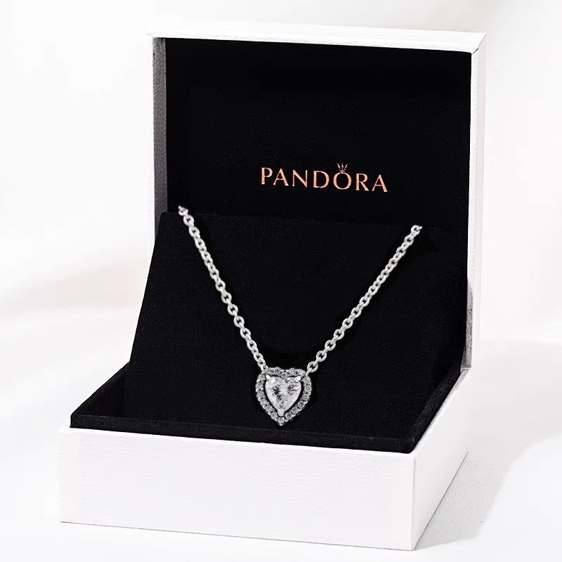 Vòng cổ Bạc 925 Mặt Trái Tim Đính Đá Cz Vàng Hồng Pandora