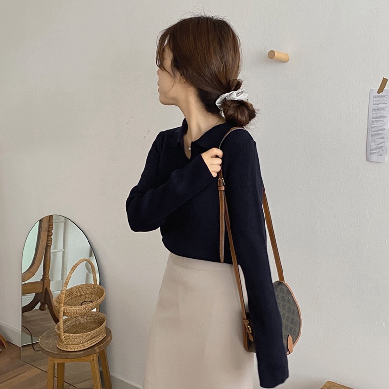 IELGY IELGY Áo polo Dệt Kim Màu Nâu Thời Trang Cho Nữ