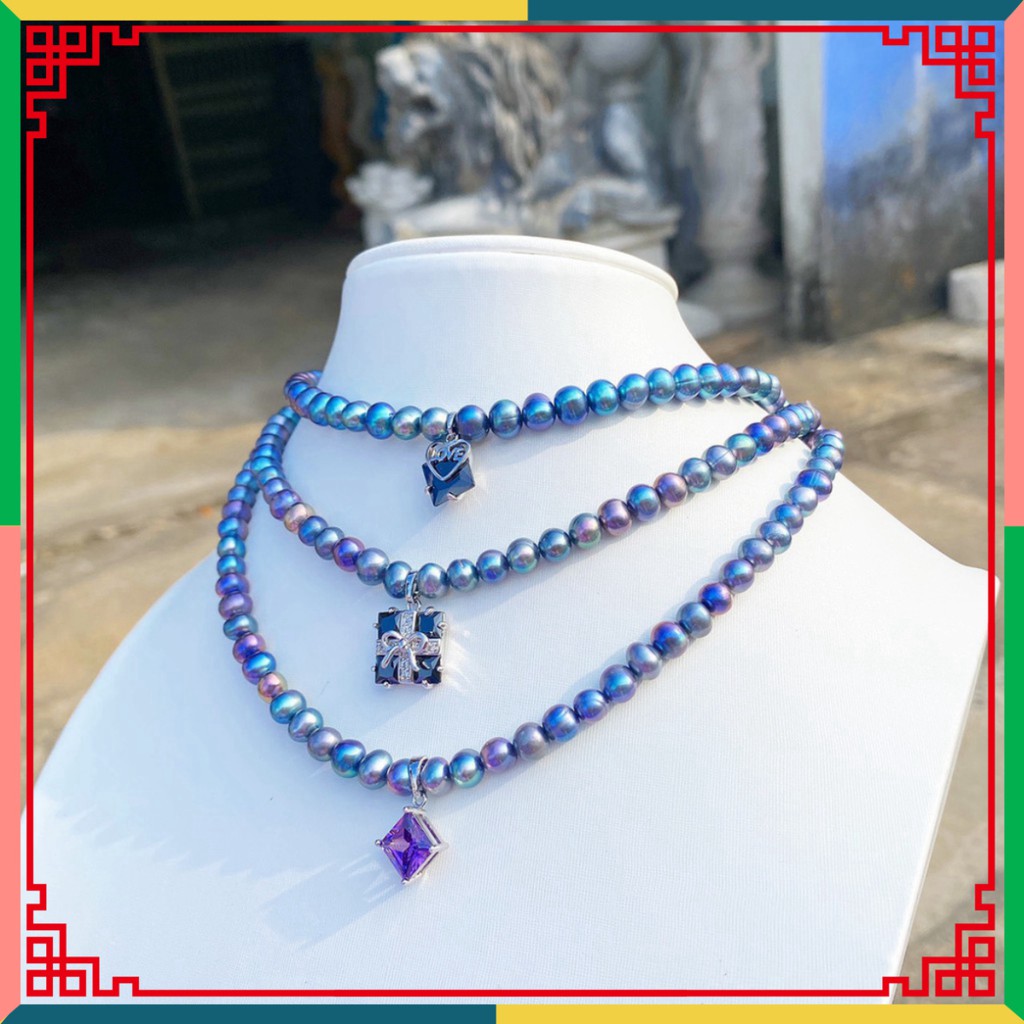 Hàng mới Mẫu vòng cổ qua xử lý phối mặt phụ kiện đá màu xanh sang trong , đẹp , làm quà tặng cho các chị e phụ nữ ưa chu