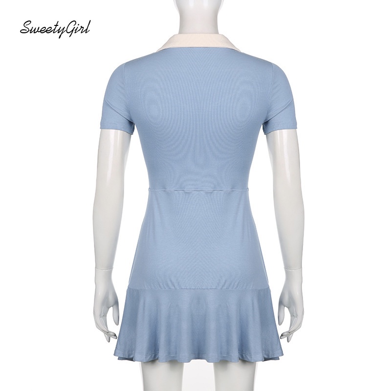 Đầm Ngắn Tay Cổ Chữ V Màu Sắc Tương Phản 2022 Thời Trang Cho Nữ