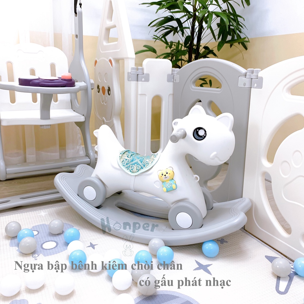 Ngựa bập bênh honper kiêm chòi chân cho bé làm tự nhựa nguyên sinh phân phối chính hãng Bonbon Mart