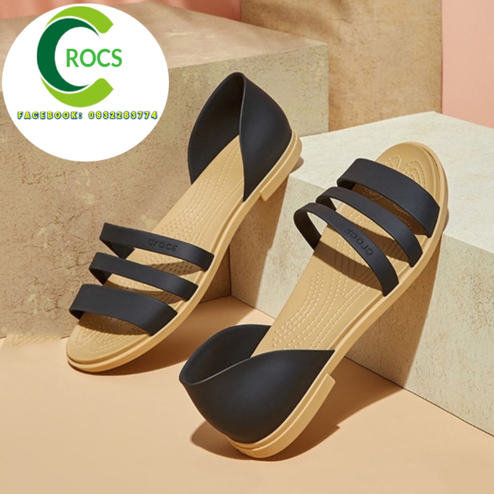 Giày sandal nhựa đi mưa chống hôi chân -Croslite-Tulum-Open-Flat cho nữ màu đen