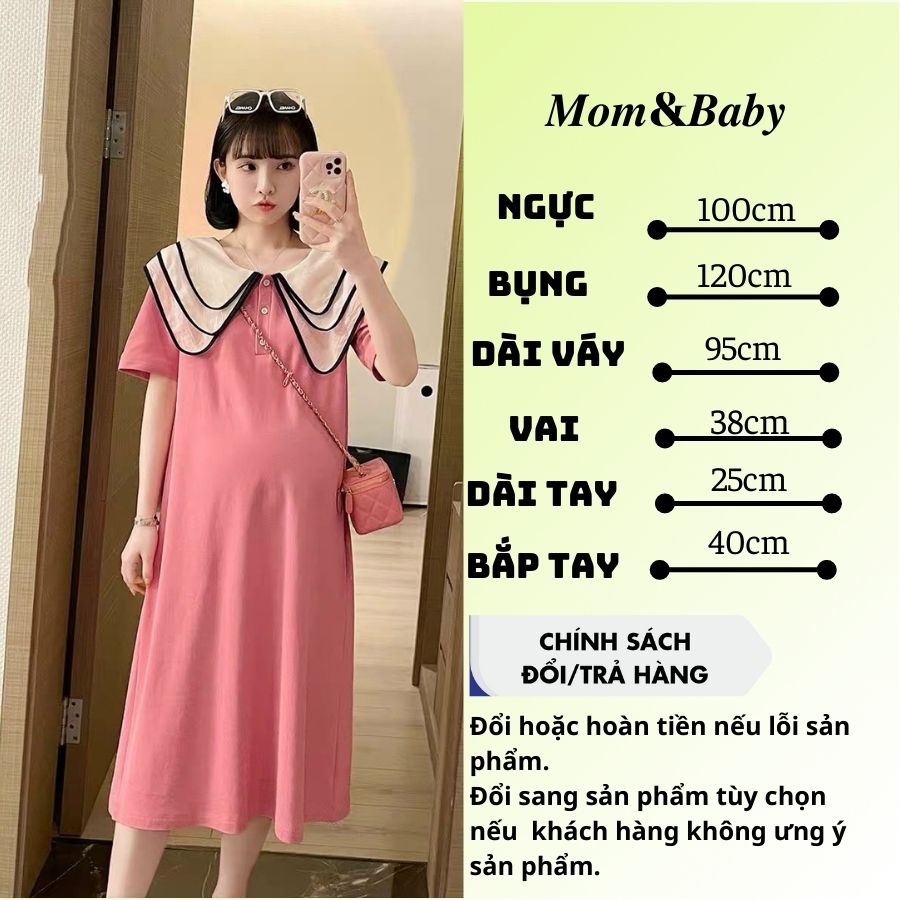 Váy Bầu Đầm Bầu Giả Bò Cổ Sen Mặc Đi Dự Tiệc Đi Làm Công Sở Đi Chơi Mùa Hè Thu M587 Mom and Baby