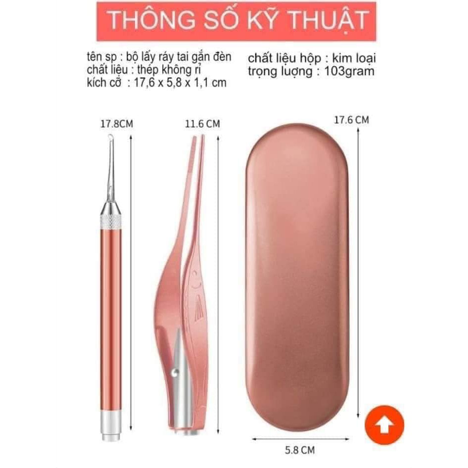 Dụng cụ soi tai trẻ em - Bộ dụng cụ lấy ráy tai có đèn led siêu sáng cao cấp cho bé yêu