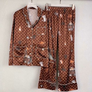 Bộ Pijama lụa LV nâu Quảng Châu