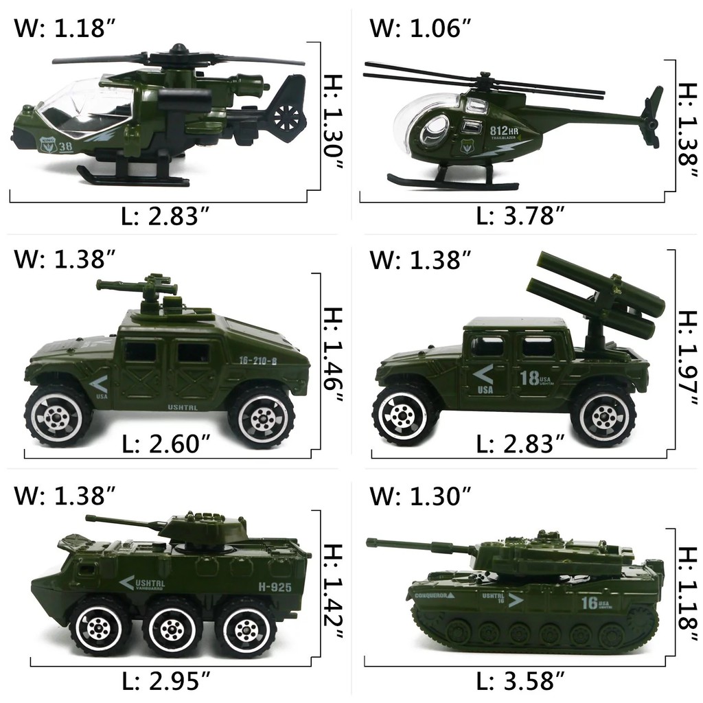 Bộ mô hình Xe Quân Sự mini tỉ lệ 1:87 so với kích thước thật (Chất liệu Hợp kim + nhựa)