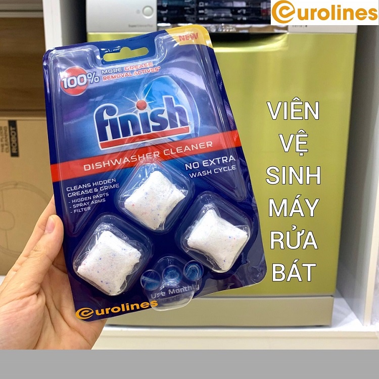 Viên vệ sinh máy rửa bát Finish vỉ 3 viên [ Nhập Đức - Sử dụng 1viên/ 1 tháng]