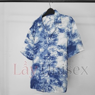 Sơ mi lụa cổ vest màu loang