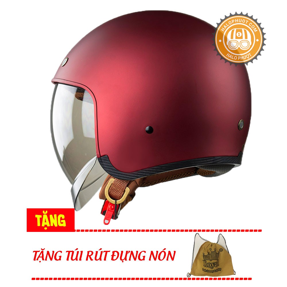 Nón bảo hiểm 3/4 kính âm Royal M139 Đỏ Đô Nhám (tặng balo rút)