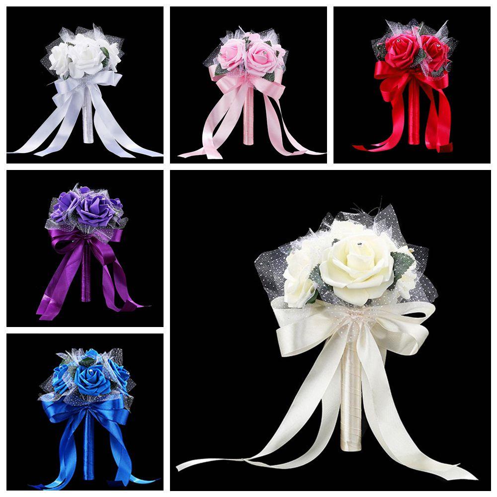 CONOPERY Bó Hoa Cầm Tay Bằng Lụa Phối Ren Lãng Mạn Cho Cô Dâu