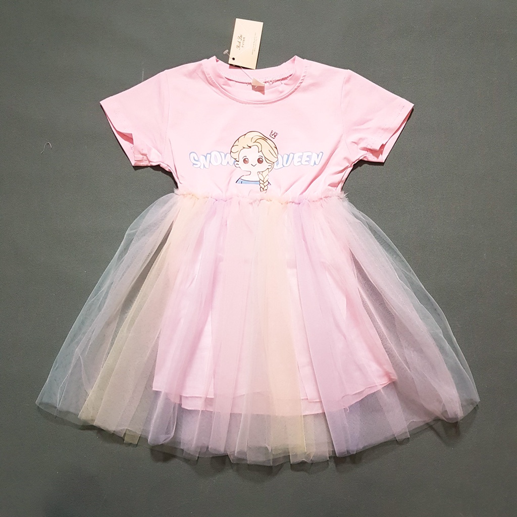 Đầm thun chân voan cầu vồng công chúa elsa cho bé gái