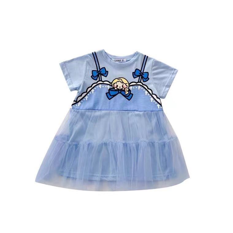 Đầm Công Chúa Phối Lưới Họa Tiết Hoạt Hình Phong Cách Hàn Quốc Xinh Xắn