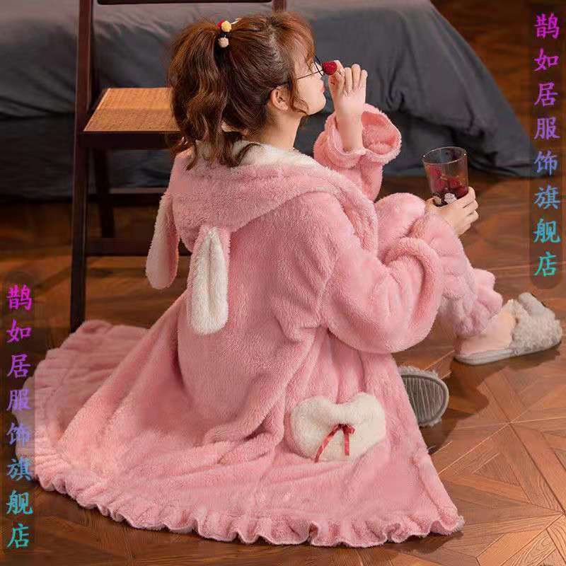 Áo Choàng Ngủ Lông Cừu San Hô Dày Dài Họa Tiết Hoạt Hình Thời Trang Thu Đông Cho Nữ | BigBuy360 - bigbuy360.vn