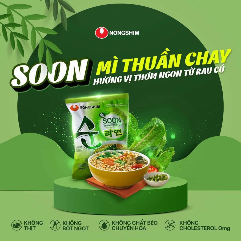 [ lốc 5 Gói] Mì CHAY Hàn Quốc Soon Veggie Nongshim (112g/gói)
