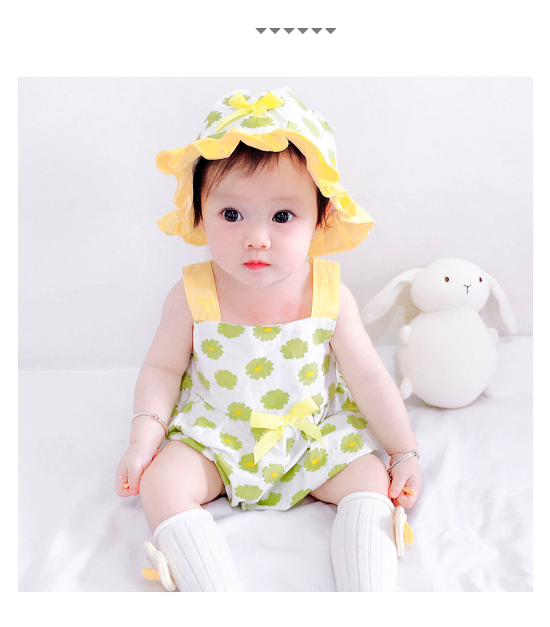 Newborn Flower Print Romper +  Hat Bundles Baby Girls Summer Sleeveless Clothes Set