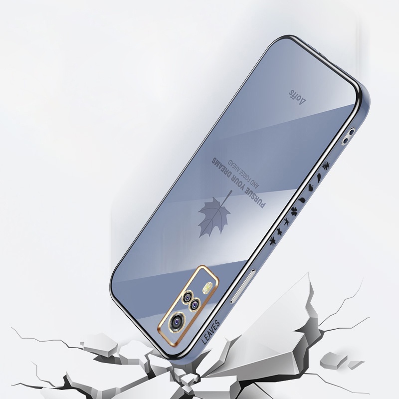 Ốp Điện Thoại Mềm Hình Vuông Mạ Điện Họa Tiết Lá Phong Cho Vivo Y51A Y51 2020 Y31 2020 Y53S 4G