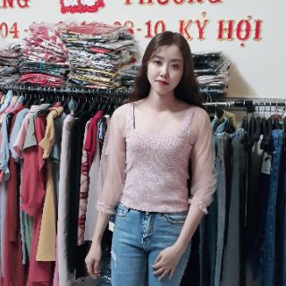 Áo đính đá tay voan