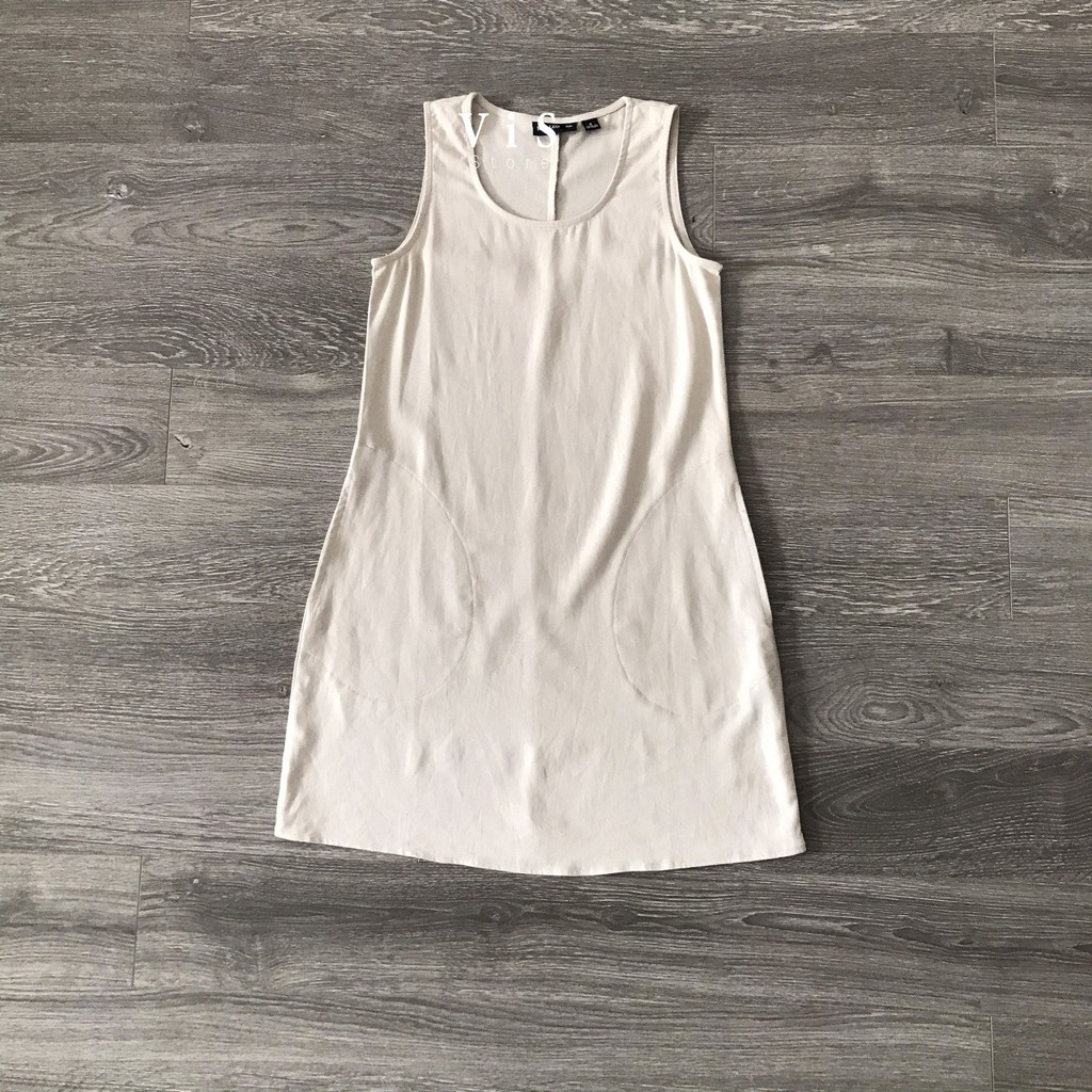 ĐẦM DÁNG SUÔNG NỮ MÀU KEM CHẤT LINEN
