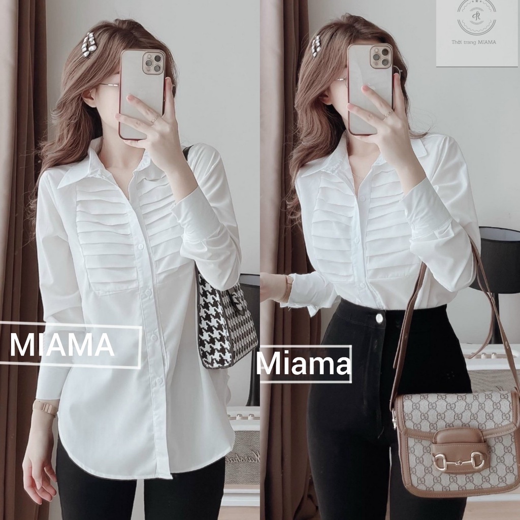 ❀♝Áo sơ mi nữ công sở dài tay màu trắng phối sọc ngang kiểu hàn tiểu thư đẹp - đi học sinh cổ bẻ dáng rộng