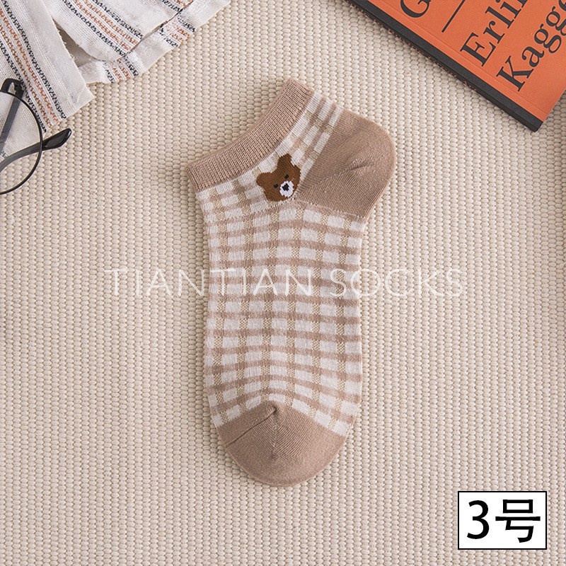 TIAN TIAN T153 Vớ tất  nữ cổ ngắn Cotton Cổ Thấp Phối Ren Họa Tiết Gấu Nâu Dễ Thương Phong Cách Hàn Quốc Cho Học Sinh