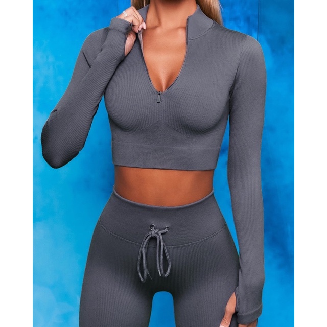 Bộ quần áo tập gym yoga dài tay BoTee hàng siêu cấp khoá ngực siêu thấm hút mồ hôi