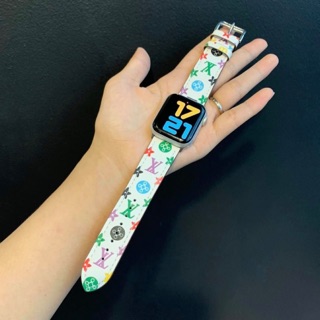 DÂY ĐEO ĐỒNG HỒ THÔNG MINH CHẤT DA IN HOA TIẾT LV 7 MÀU