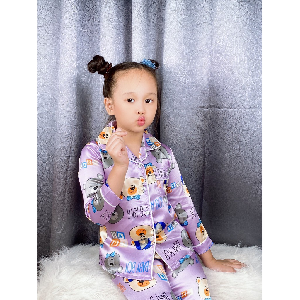 J341 Bộ pijama phi lụa bé gái size đại 10-50kg