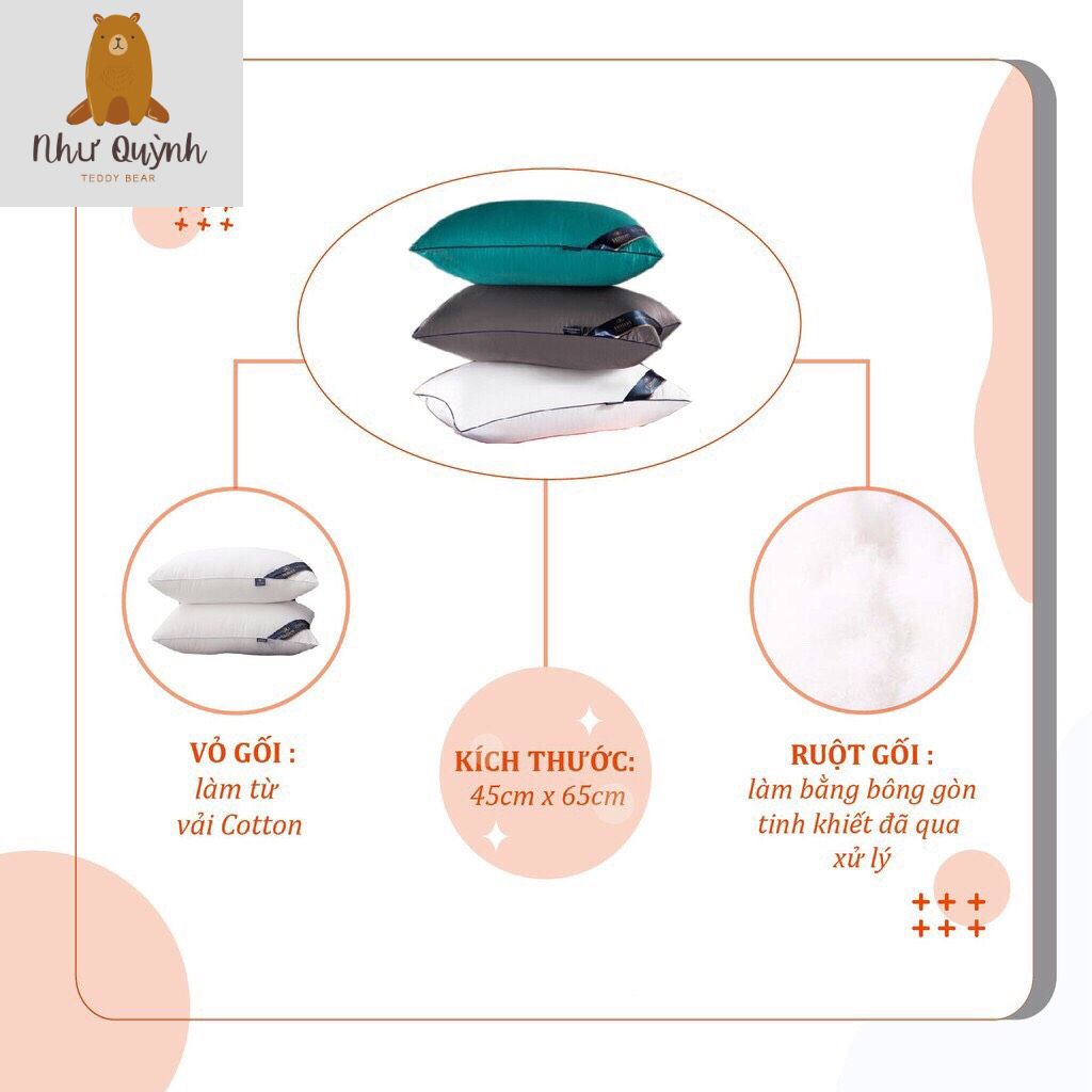 Ruột gối đầu Hillton lõi bông gòn tinh khiết , gối khách sạn cao cấp Kích thước 45x65cm