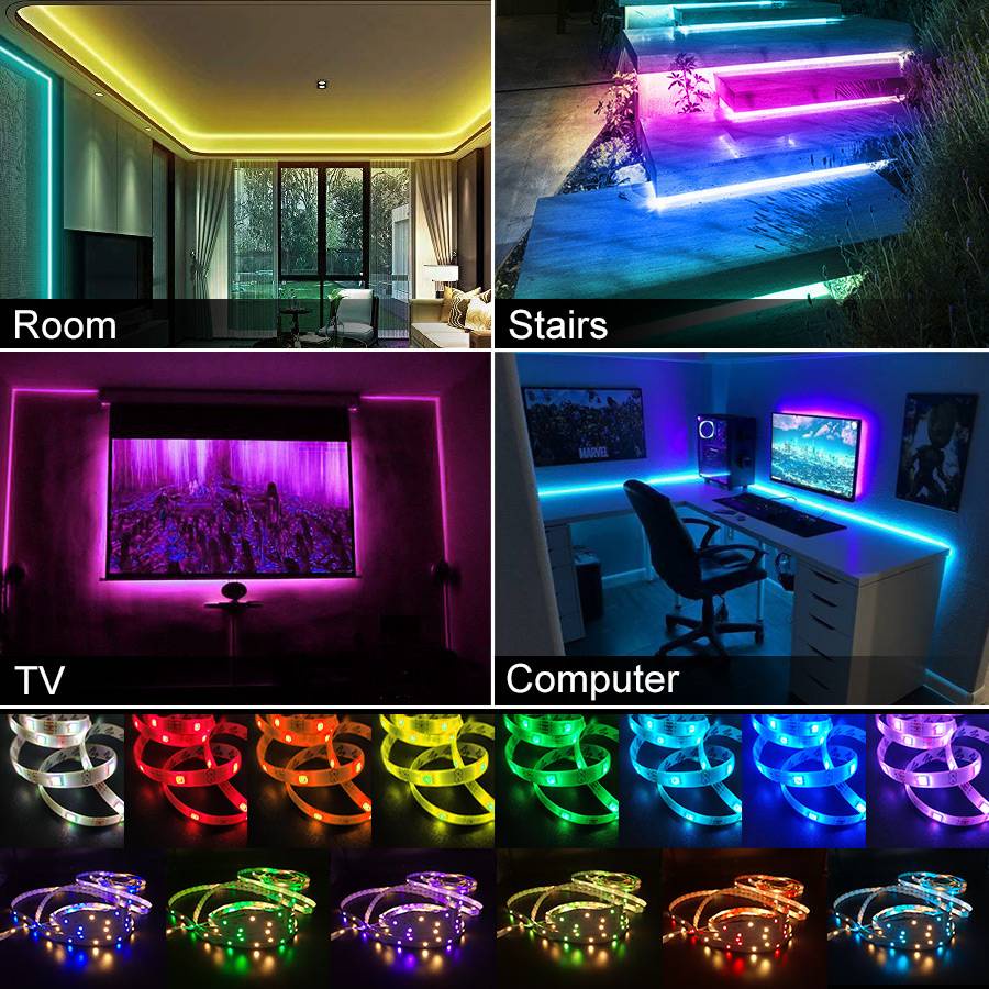 5m/10m Đèn LED Dây Trang Trí RGB Đổi Nhiều Màu Nháy Theo Nhạc Chống Nước, Điều Khiển Trang Trí Cầu Thang, Phòng Ngủ