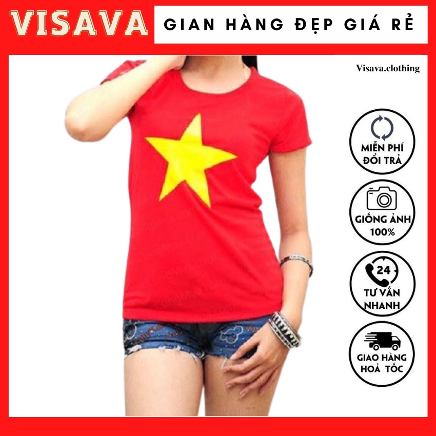 Áo thun cờ Việt Nam Áo Cờ Đỏ Sao Vàng visava vải cotton tici Bao trả lại tiền nếu không đúng chất vải