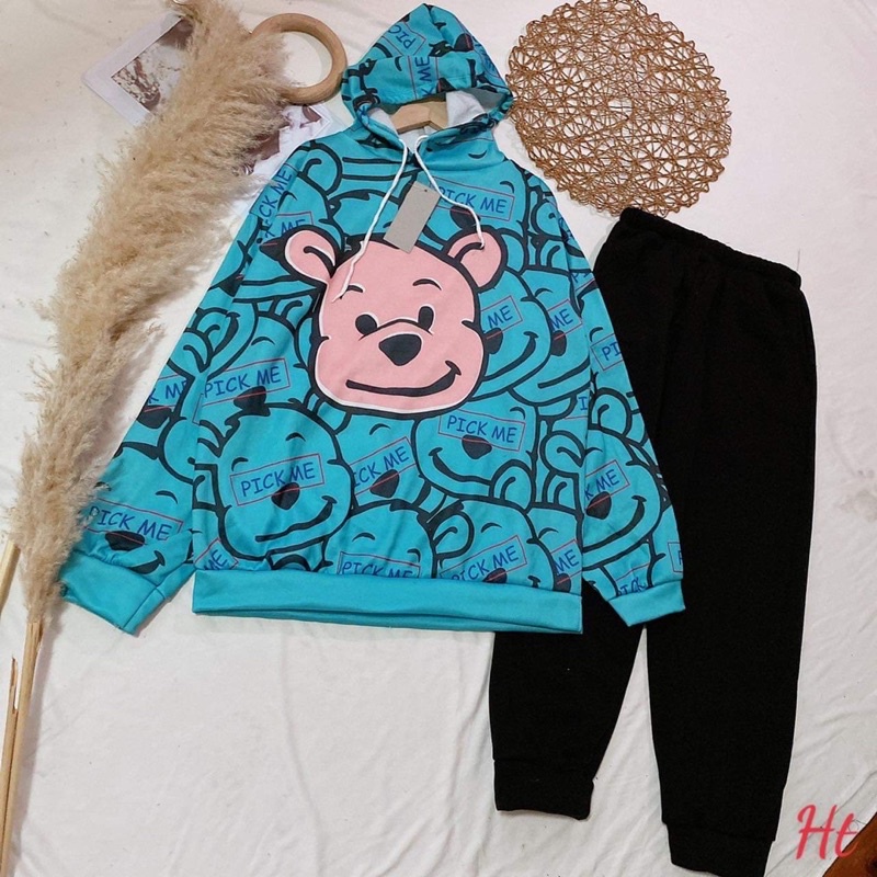 Bộ gấu mặt hồng quần boom H27