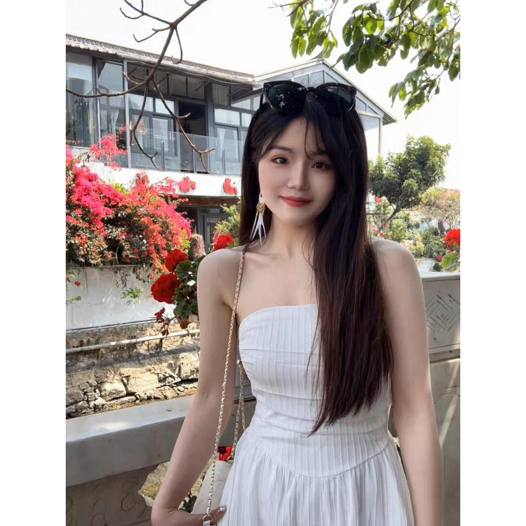 Váy 2 dây sợi bún dáng dài cúp ngực chun sau tiểu thư, đầm 2 dây đi biển có 4 màu siêu xinh