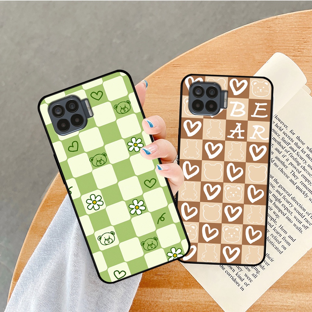 Ốp lưng Oppo A73 - Oppo A93 in họa tiết caro trái tim, gấu bear dễ thương