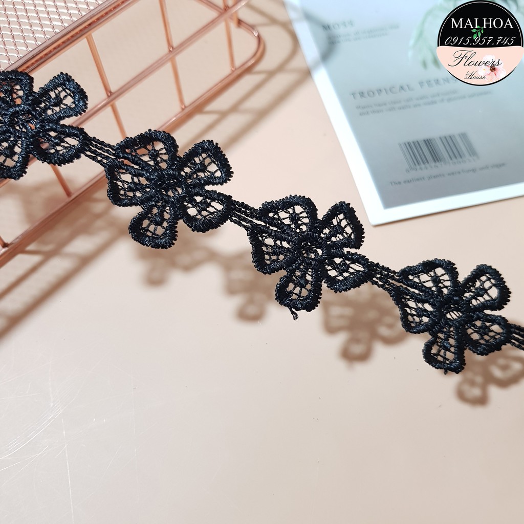 RC29 Cuộn 13 mét dây ren viền đen hình bông hoa rộng 3cm ren chỉ may đồ Maihoaflower