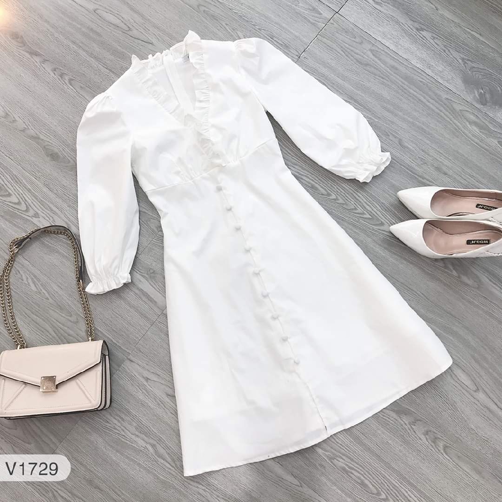 [Mã FAGREEN245 giảm 10% tối đa 30K đơn 99K] Váy Trắng Tay Bồng Tinh Khôi - Váy Liền Thân | BigBuy360 - bigbuy360.vn
