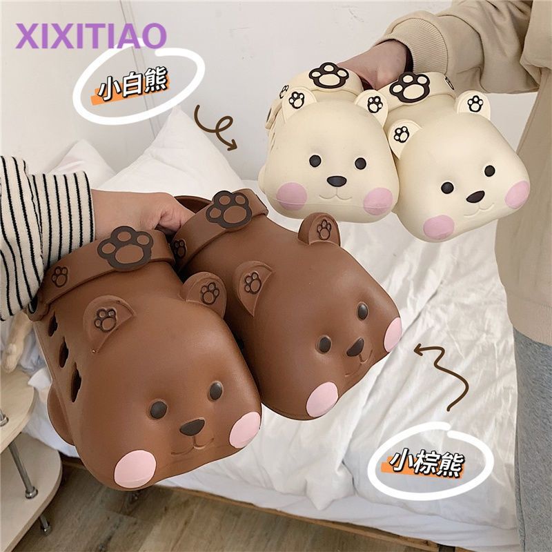 Dép ba chiều QIAOYILUO hình gấu mềm mại dễ thương thời trang mùa hè dành cho bạn nữ mang ngoài trời