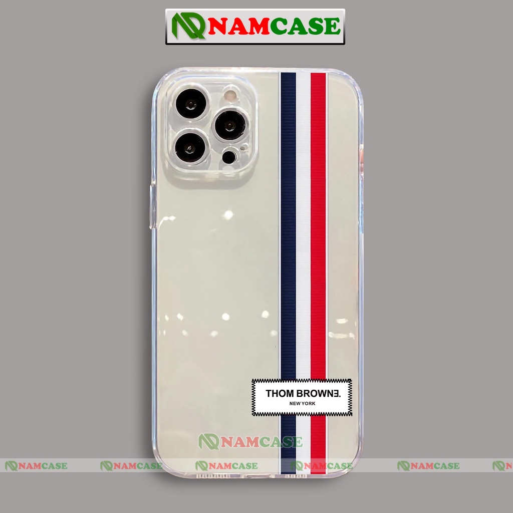 Ốp lưng iPhone thom browne chống sốc cạnh viền vuông Silicon trong suốt cho ip 6/6s/7/8/X/XS/11/12/13/14 Pro Plus Max