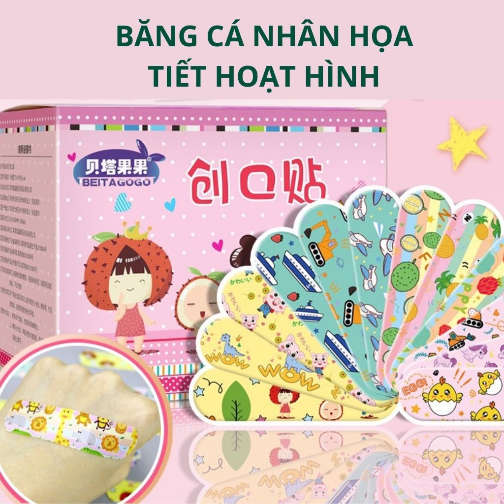 Hộp 120 miếng băng dán cá nhân họa tiết hoạt hình dễ thương