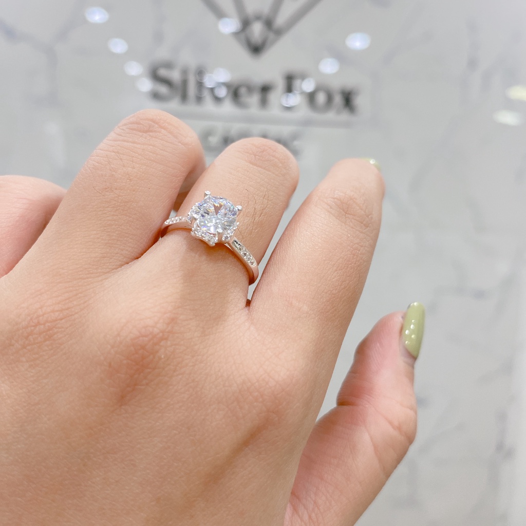 Nhẫn Bạc Ta CaoBac Silver Nữ Đơn Giản Mặt Đính Đá Bốn Chấu Cạnh Đá Bé Nhẹ Nhàng Món Quà Dành Tặng Riêng Cho Bạn Gái