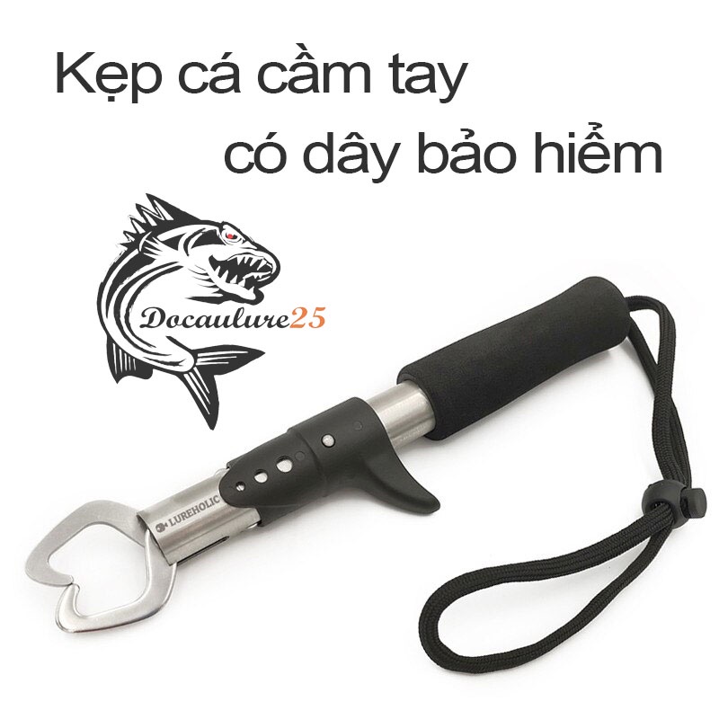 Kẹp cá cầm tay có dây bảo vệ chuyên dụng giúp giữ, xử lí cá, chất liệu inox cao cấp