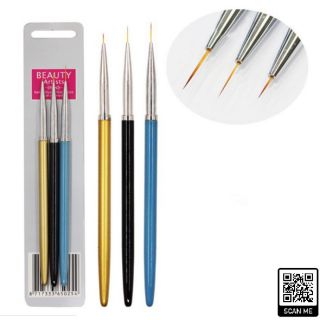 Set cọ vẽ nét 3 cây cán gỗ làm nail chuyên dụng cao cấp