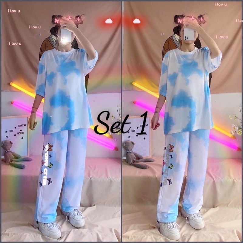 Set áo tiedye + quần long pant colkids phản quang unisex