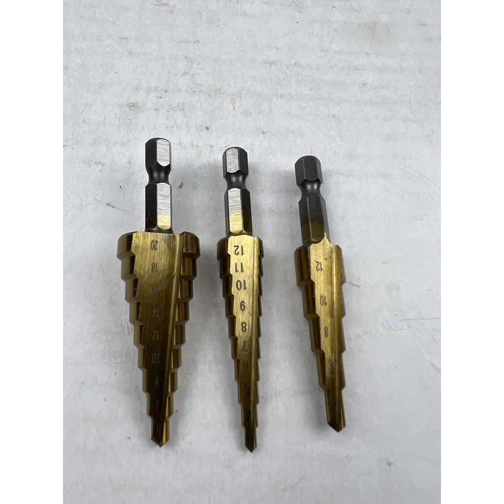 Bộ 3 mũi khoan tháp xoắn chất liệu Thép HSS mạ Titan, Kích thước 3-12, 4-12, 4-20 | Khoan INOX nhôm sắt thép gỗ